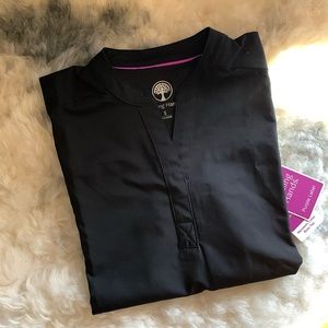 NWT Healing hands Purple label sz sm blak scrub top cap sleeve vneck band collar